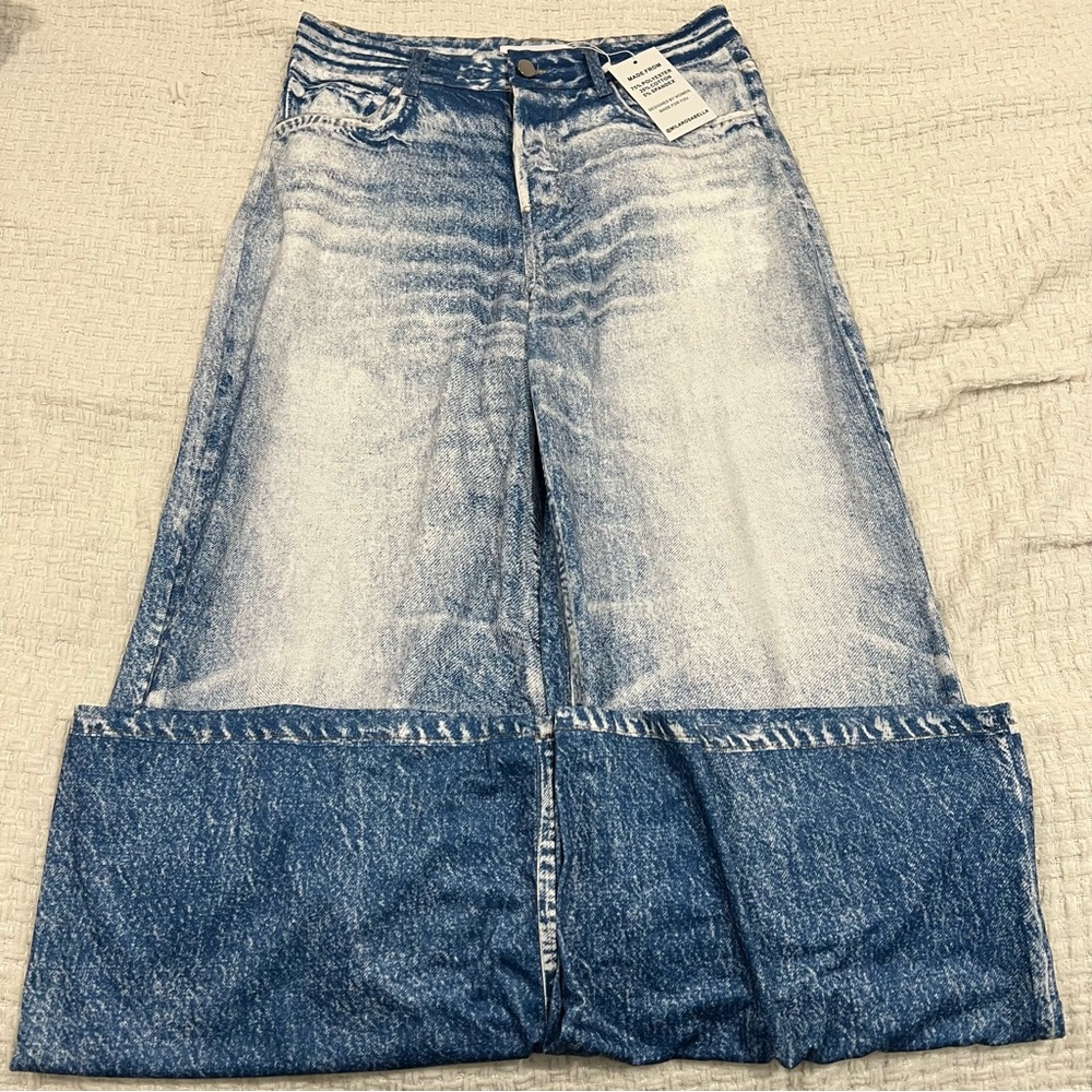 Mila Rosabella Wide Leg Bleached Sweatpant Jeans Blue Size M NWT